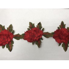 1604 Нашивка с цветами в рулоне цв.148 красный(в упак.14м)