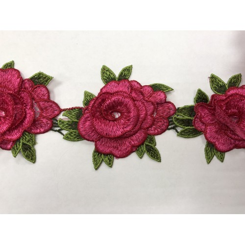 1607 Нашивка с цветами в рулоне цв.144 розовый(в упак.16,5м)