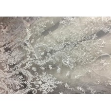 GX1075 Ткань свадебная с паетками на сетке шир.135см цв.белый(в рул.14,5м)