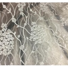 HM775 Ткань свадебная с паетками на сетке шир.135см цв.белый(в рул.14,5м)