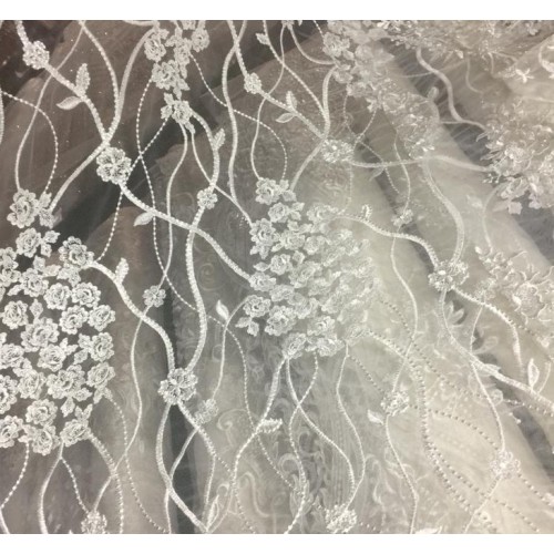 HM775 Ткань свадебная с паетками на сетке шир.135см цв.белый(в рул.14,5м)